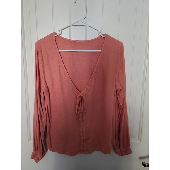 Cloth & Stone Coral Pink Tie Front V-Neck Viscose Blouse XS R9504-820-302 - Picture 2 of 9
